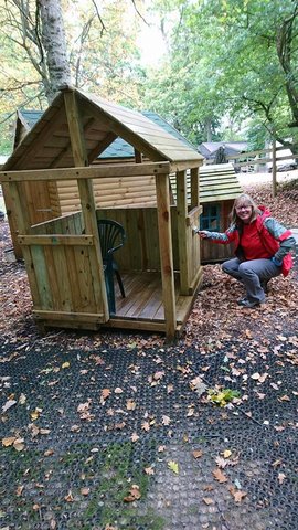 Debbie painting Wendy House