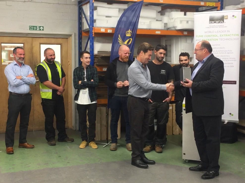 BOFA’s MD Tony Lockwood was presented with a replica of the AD Oracle, developed by Design Engineer Josh Crook and Head of Engineering Product Support Richard Bloomfield.